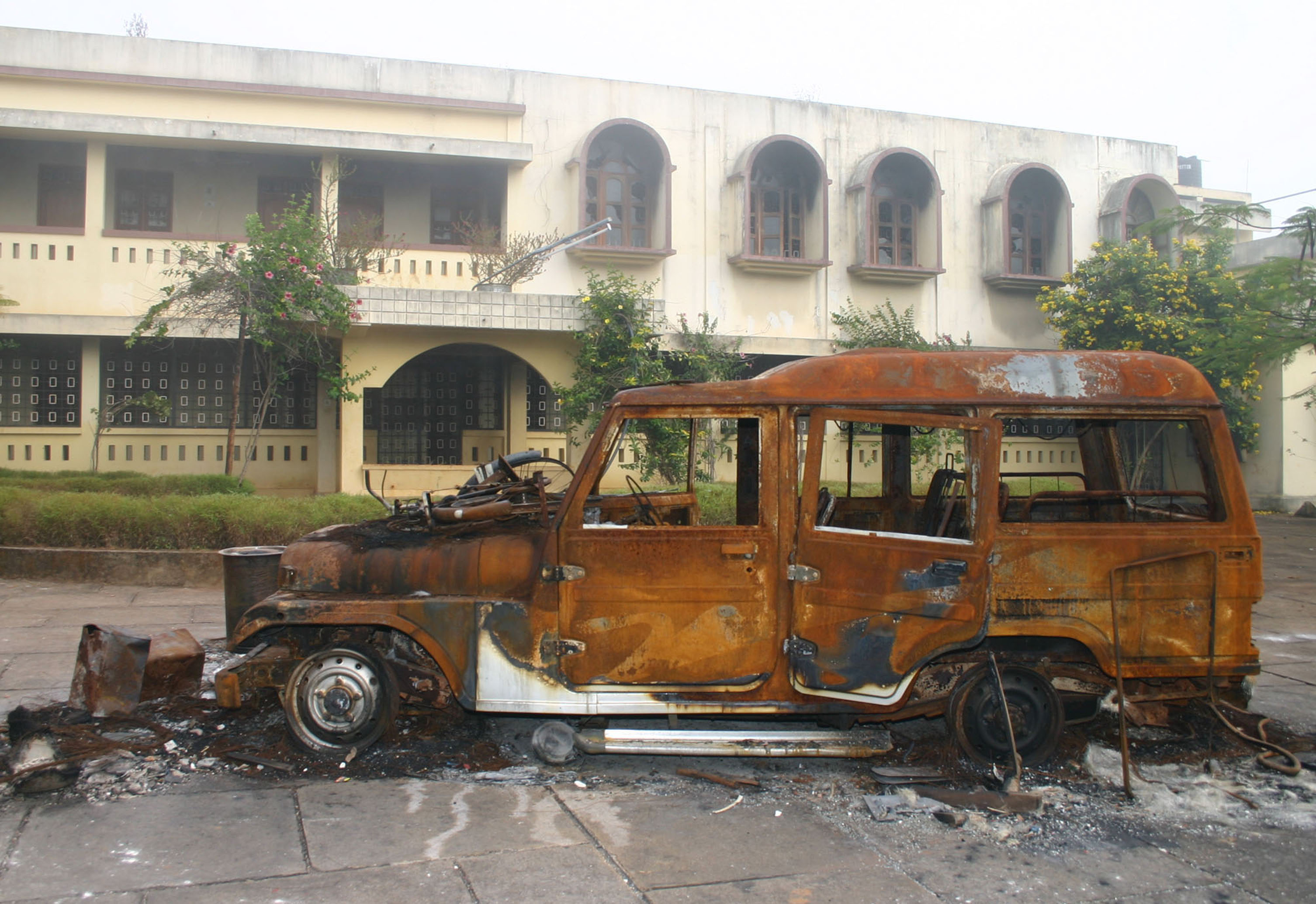 The damaged pastoral centre near the Nuagam relief camp