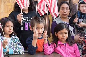 Crowds at a town hall meeting on immigration in Los Angeles, January 2014.