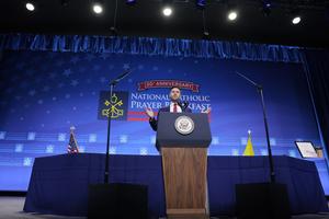 U.S. Vice President JD Vance speaks Friday during the 20th annual National Catholic Prayer Breakfast at the Walter E. Washington Convention Center in Washington, D.C.