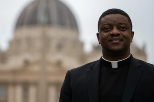 Father Augustine Deji Dada, a Missionary of Mercy priest, is seen at the Vatican in Rome, Thursday, March 27, 2025.
