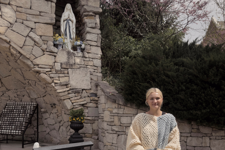 Liah Ostrom at Benedictine College’s Mary Grotto