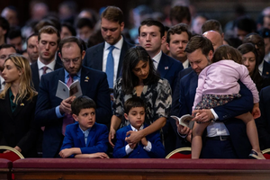 U.S. Vice President JD Vance (right) and his family attend the Vatican’s Liturgy for the Lord’s Passion in St. Peter’s Basilica on Good Friday, April 18, 2025.
