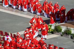 Cardinals process during the funeral of Pope Francis at St. Peter’s Square, Saturday, April 26, 2025