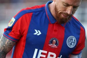 A patch depicting the late Pope Francis is seen on the jersey of San Lorenzo’s Spanish midfielder No. 10 Iker Muniain during the Argentine Professional Football League 2025 Apertura Tournament football match between San Lorenzo and Rosario Central at the Pedro Bidegain stadium in Buenos Aires on April 26, 2025. 