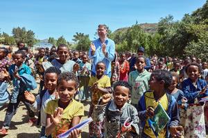 Mary’s Meals founder and CEO Magnus MacFarlane-Barrow visits a school in Tigray, Ethiopia, on Feb. 23.