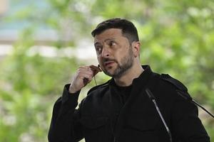 Ukrainian President Volodymyr Zelenskyy attends a press conference after a meeting of European leaders in the Ukrainian capital Kyiv on May 10, 2025. 