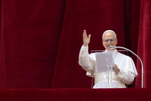 Pope Leo XIV during his first Regina Coeli on May 11, 2025 in Vatican City. 