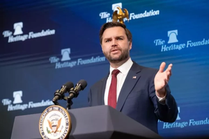 Vice President JD Vance speaks at a film-screening event April 1, 2025, at the Heritage Foundation in Washington, D.C.