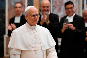 Pope Leo XIV meets with the Brothers of the Christian Schools on May 15, 2025, at the Vatican.