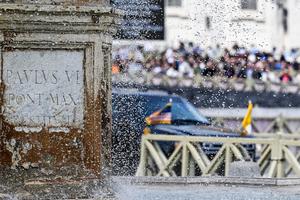 The motorcade of U.S. Vice President JD Vance departs the Vatican on April 19. 