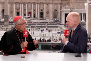 Cardinal William Goh speaks to EWTN News Vice President Matthew Bunson in Rome on Monday, April 19, 2025.