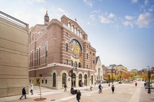 Students walk past St. Paul’s Catholic Student Center at the University of Wisconsin-Madison.