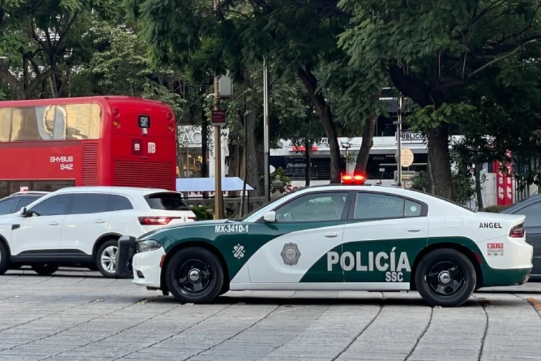 Police patrol in Mexico City.