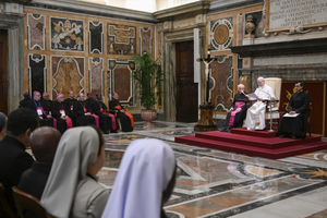 Pope Leo XIV addresses members of the Pontifical Missions Societies on May 22, 2025, at the Vatican.