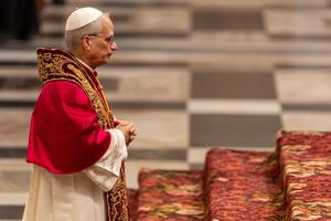 Pope Leo XIV venerates the tomb of St. Paul, Apostle to the Gentiles, on May 20 at the Basilica of St. Paul Outside the Walls in Rome.