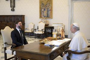 Pope Leo XIV receives U.S. Vice President JD Vance in a private audience at the Vatican on May 18.