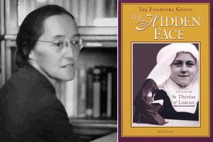 Ida Görres is pictured with the cover of an English translation of one of her books, ‘The Hidden Face: A Study of St. Thérèse of Lisieux’