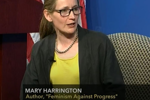 Author Mary Harrington speaks during a book discussion sponsored by the Heritage Foundation on  April 25, 2023, in Washington.