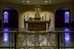 Altar rail and gates are seen at Our Lady of the Rosary Catholic Church in Greenville, South Carolina.