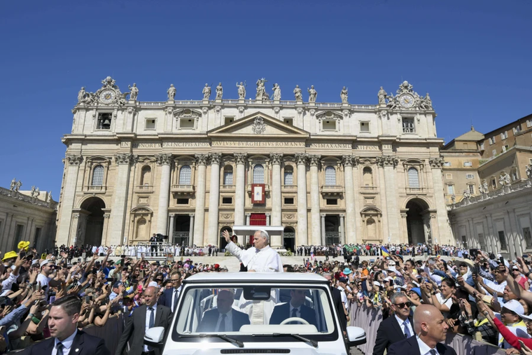Pope Leo greets pilgrims during the Jubilee of Families, Children, Grandparents, and the Elderly on Sunday, June 1, 2025.