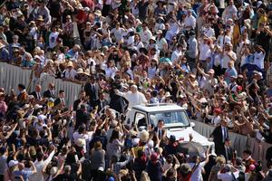 Pope Leo XIV greets the faithful during the General Audience on June 4, 2025.