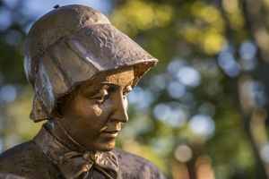 A statue of St. Elizabeth Ann Seton in the Seton Legacy Garden at the Seton Shrine in Maryland.