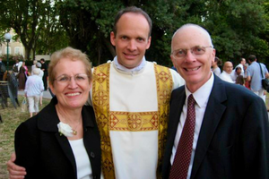 Father Scott Borgman with his parents, Danelle and Richard.