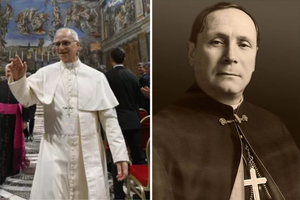 (L-R) Pope Leo XIV exits the Sistine Chapel following a June 2, 2025, ceremony commemorating the life and legacy of Blessed Iuliu Hossu. Blessed Iuliu Hossu.
