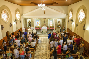 Mass in a Catholic church in Cotia, Sao Paulo, Brazil, on Jan. 25, 2020.