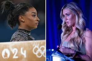 (L-R) Olympic gold medalist Simone Biles. University of Kentucky swimmer Riley Gaines.