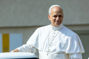 Pope Leo XIV greets pilgrims from the back of a pickup style popemobile before his general audience in St. Peter's Square on June 11, 2025.