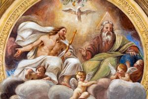 The ceiling freso of The Holy Trinity in church Chiesa di Santa Croce by Giovanni Maria Conti della Camera (1614 - 1670).