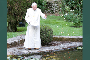 Pope Benedict XVI walks in the gardens of  his  summer residence on July 26, 2010 in Castel Gandolfo, near Rome, Italy. 