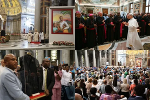 Scenes from the beatification of Floribert Bwana Chui Bin Kositi, a Congolese martyr, in Rome on Sunday, June 15, 2025. In a Monday, June 16, audience with pilgrims from the Democratic Republic of Congo (DRC), who traveled for the beatification of Bwana Chui at the Papal Basilica of St. Paul Outside-the-Walls, the Holy Father said: “This Congolese layman highlights the precious witness of the laity and young people.”