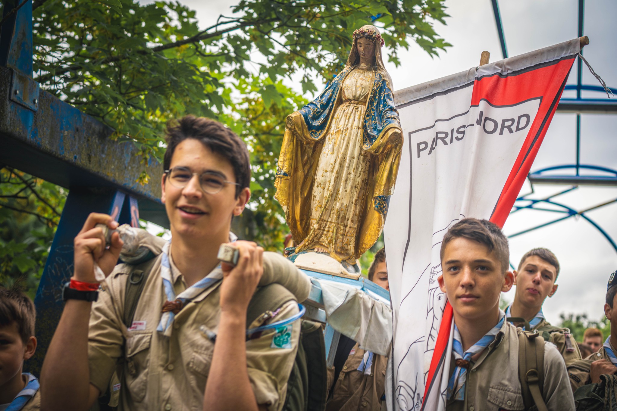 Pilgrims carry a statue of the Blessed Mother during the pilgrimage to Chartres. 
