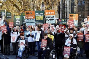 UK pro-life activists protest the introduction of the assisted suicide bill outside the House of Commons on Nov. 29, 2024.