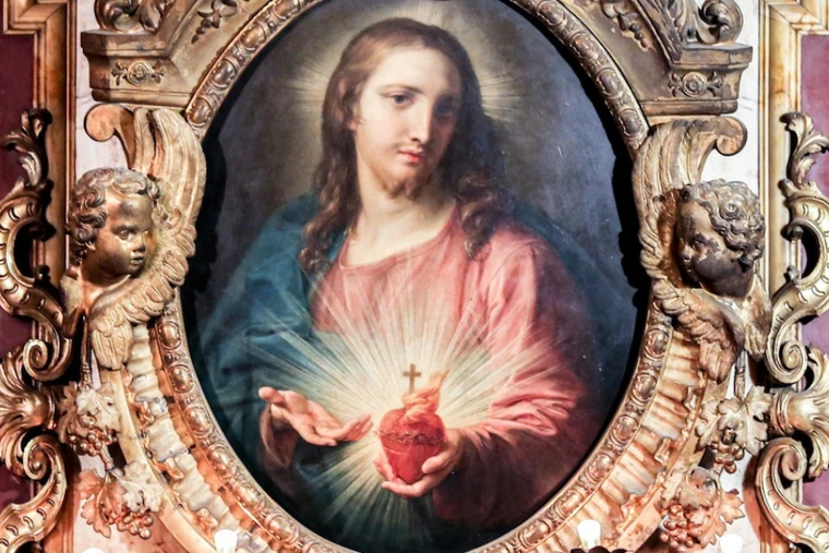 An image of the Sacred Heart in the Church of the Jesu, in Rome.
