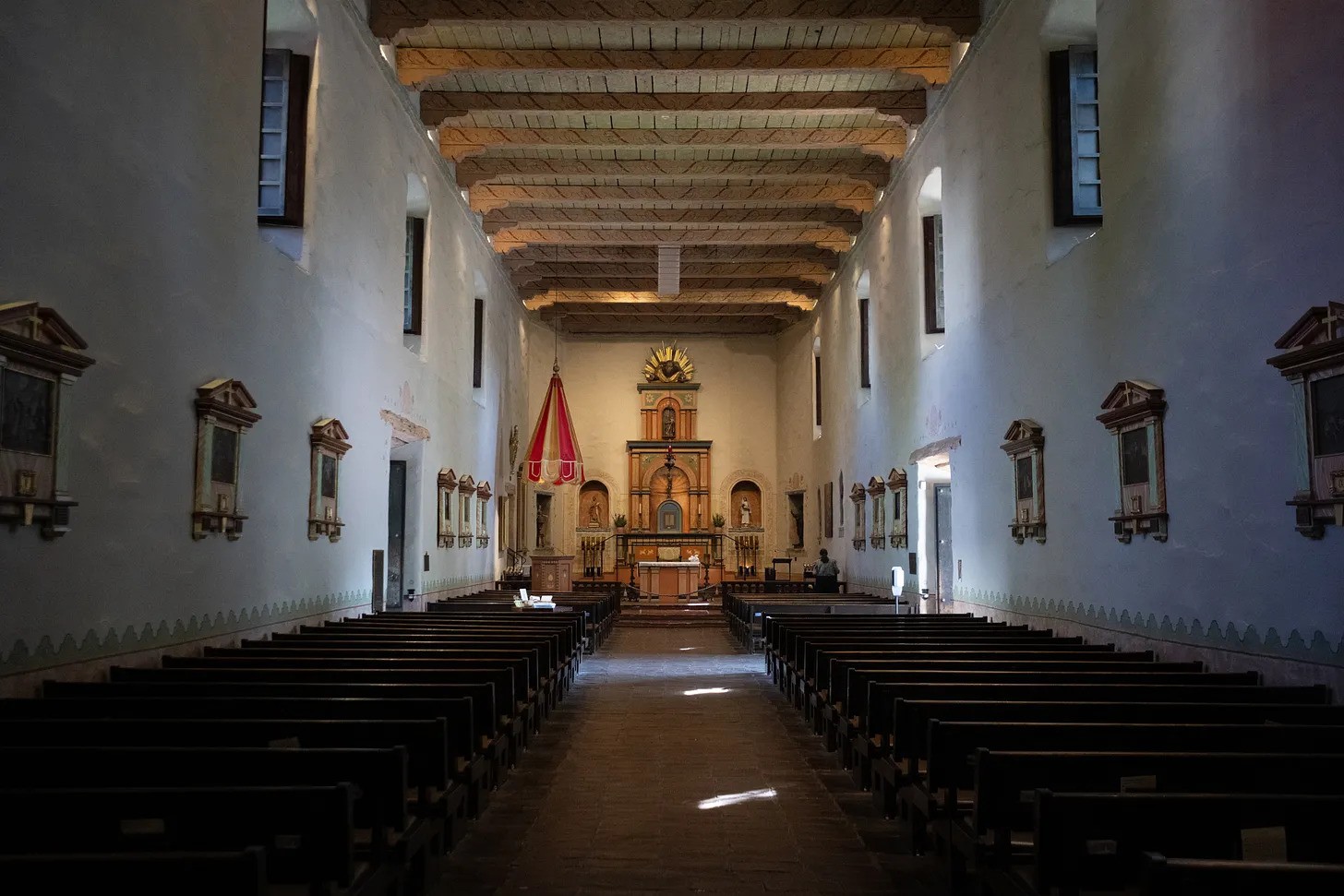 The interior of Mission San Diego de Alcalá, where St. Junípero Serra offered Mass in California’s first Mission in the 1770’s. Today, it remains an active Parish Church.