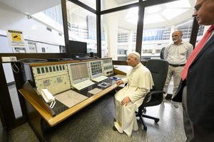 Pope Leo XIV visits Vatican Radio’s transmission center on June 19, 2025, in Santa Maria di Galeria, Italy.