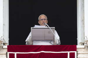 Pope Leo XIV speaks to pilgrims gathered in St. Peter’s Square for the Sunday Angelus on June 22, 2025.