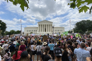 The scene outside the U.S. Supreme Court in Washington, D.C., after the court released its decision in the Dobbs abortion case on June 24, 2022.