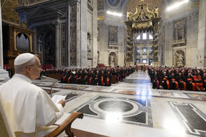 Pope Leo XIV speaks to bishops gathered for the Jubilee of Bishops on June 25, 2025, in St. Peter’s Basilica at the Vatican.