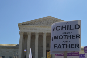 Marriage supporters rally in front of the U.S. Supreme Court building during oral arguments in Obergefell v. Hodges, April 28, 2015.