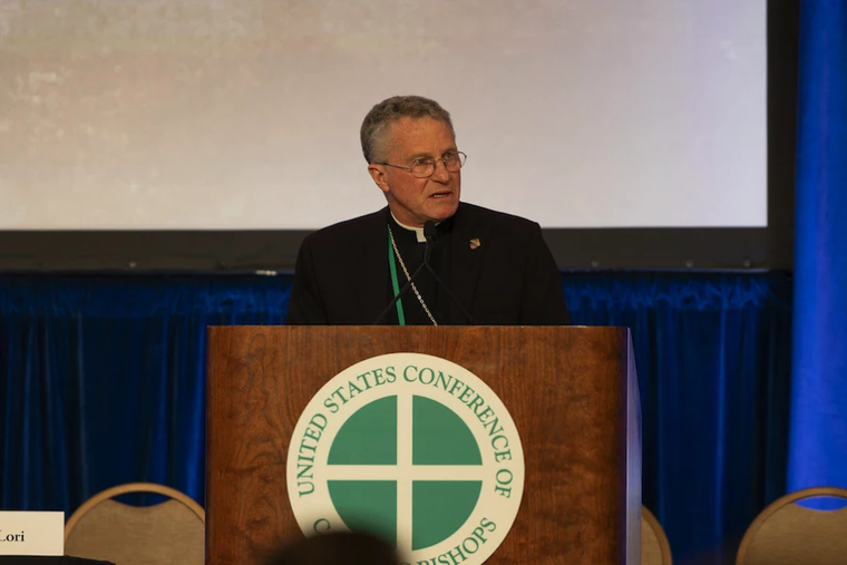 USCCB President Archbishop Timothy Broglio speaks at the bishops’ spring meeting, Thursday, June 13, 2024.