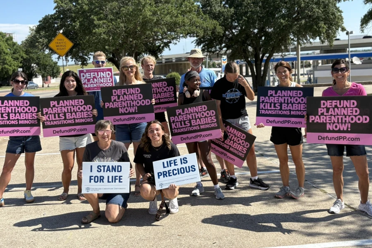 Pro-life demonstrators take part in a rally calling for Planned Parenthood to be defunded in Denton, Texas, Saturday, June 28, 2025