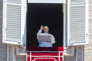 Pope Leo prays the Angelus at the Vatican on June 30, 2025.