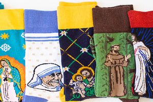 Saintly socks available as individual pairs or as a set.