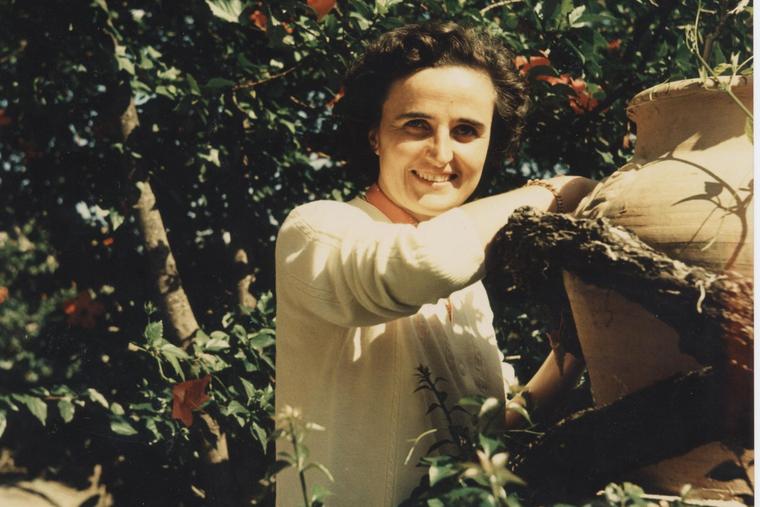 St. Gianna Beretta (Molla) radiates joy in San Vigilio, Bergamo Alta, in the garden of the home of her aunt, Piera, one of her mother’s sisters. Her then-fiancé and future husband, Pietro Molla, took this photo in spring 1955.