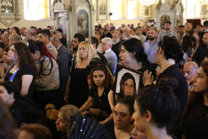 Mourners gather in the Church of the Holy Cross in Qassaa, Damascus, for the funeral of many who lost their lives in a terrorist attack at the Mar Elias Church in the Dweila neighborhood of Syria’s capital on Sunday, June 22, 2025.