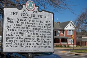 Historical sign in Dayton, Tenn., marking the Scopes Trial. 